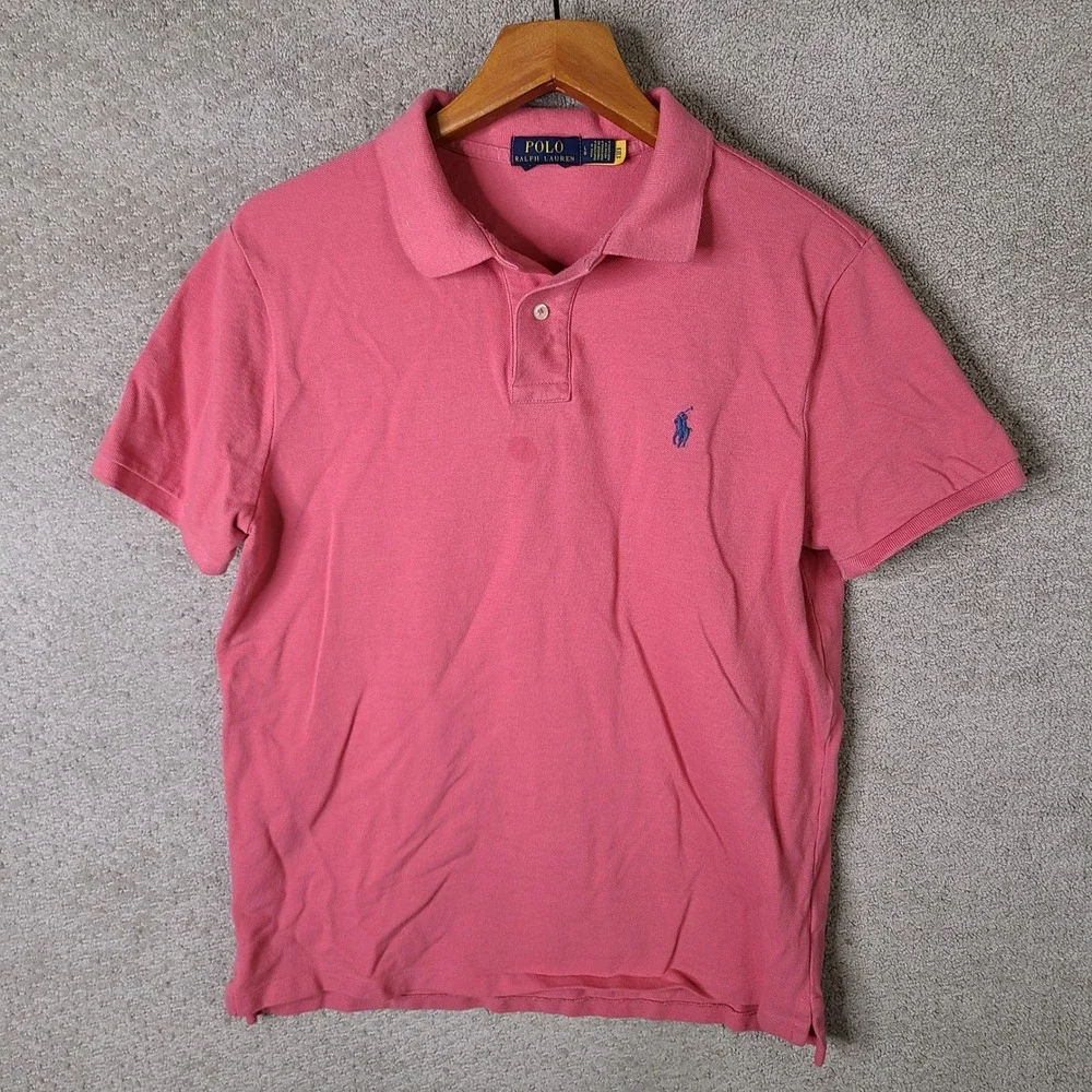Polo Ralph Lauren Shirt Mens Large Pink Custom Slim Fit Cotton Short Sleeve